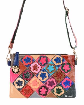 Multi-Color Flower Italian Purse with Checked Back
