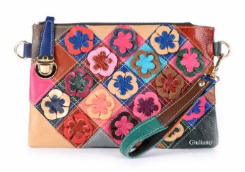Multi-Color Flower Italian Purse with Checked Back