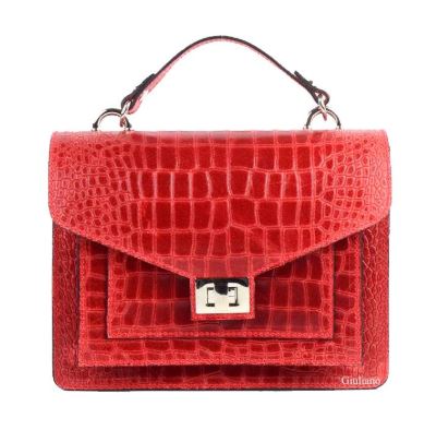Double Pocket Croc Textured Italian Handbag