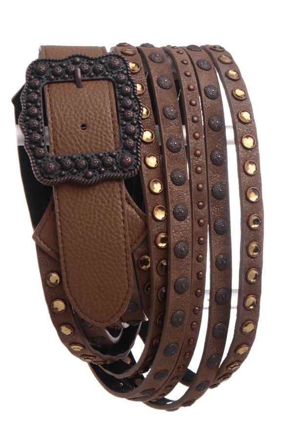 5-Strand Embellished Leather Belt