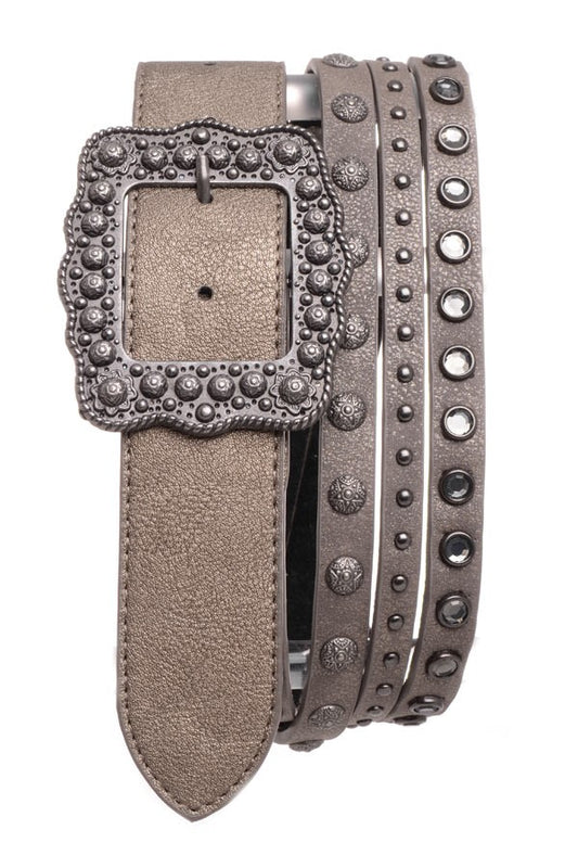 3-Strand Embellished Leather Belt