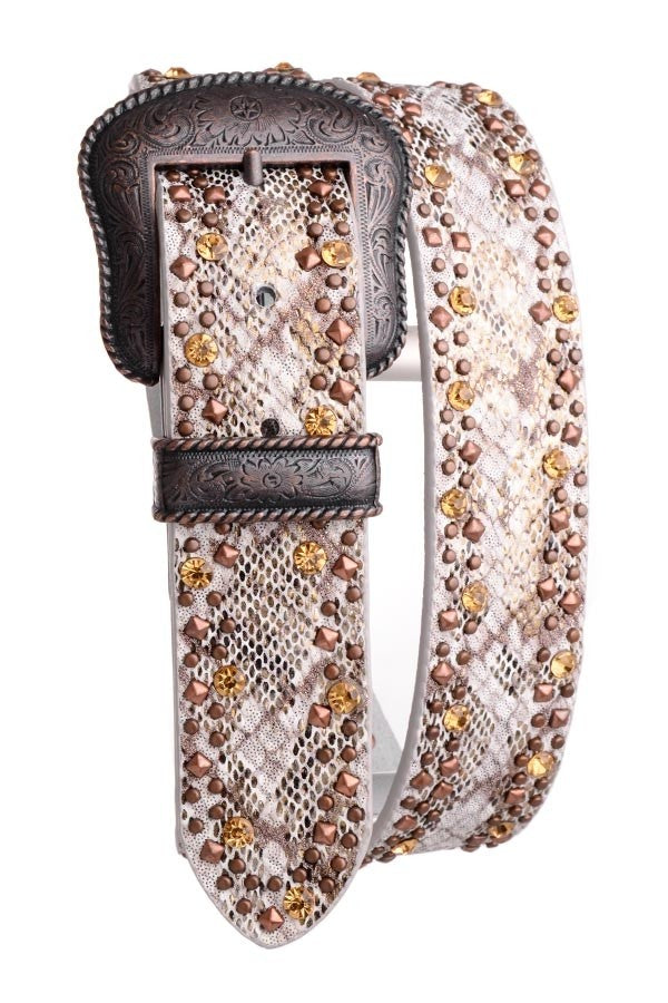 Snake Embossed Studded Leather Belt