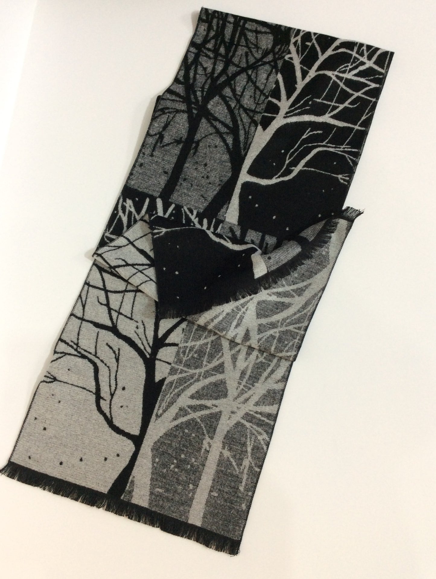 Black and grey shadow tree pattern cashmere scarf