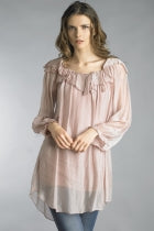 Soft Mauve Silk Tunic Top or Dress with Ruffled Neckline