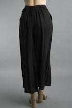 Linen Palazzo Pants with Button Accents