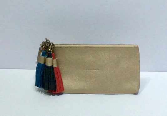 Gold Leather Clutch with Removable Tassels