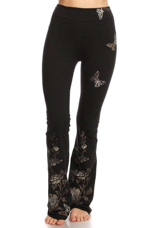 Black Butterfly Printed Flare Pants