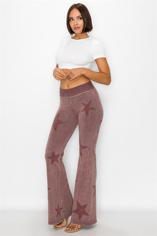 Star Printed Bell Bottom Yoga Pants