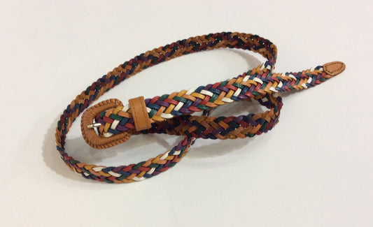 Narrow colorful multi-braid leather belt