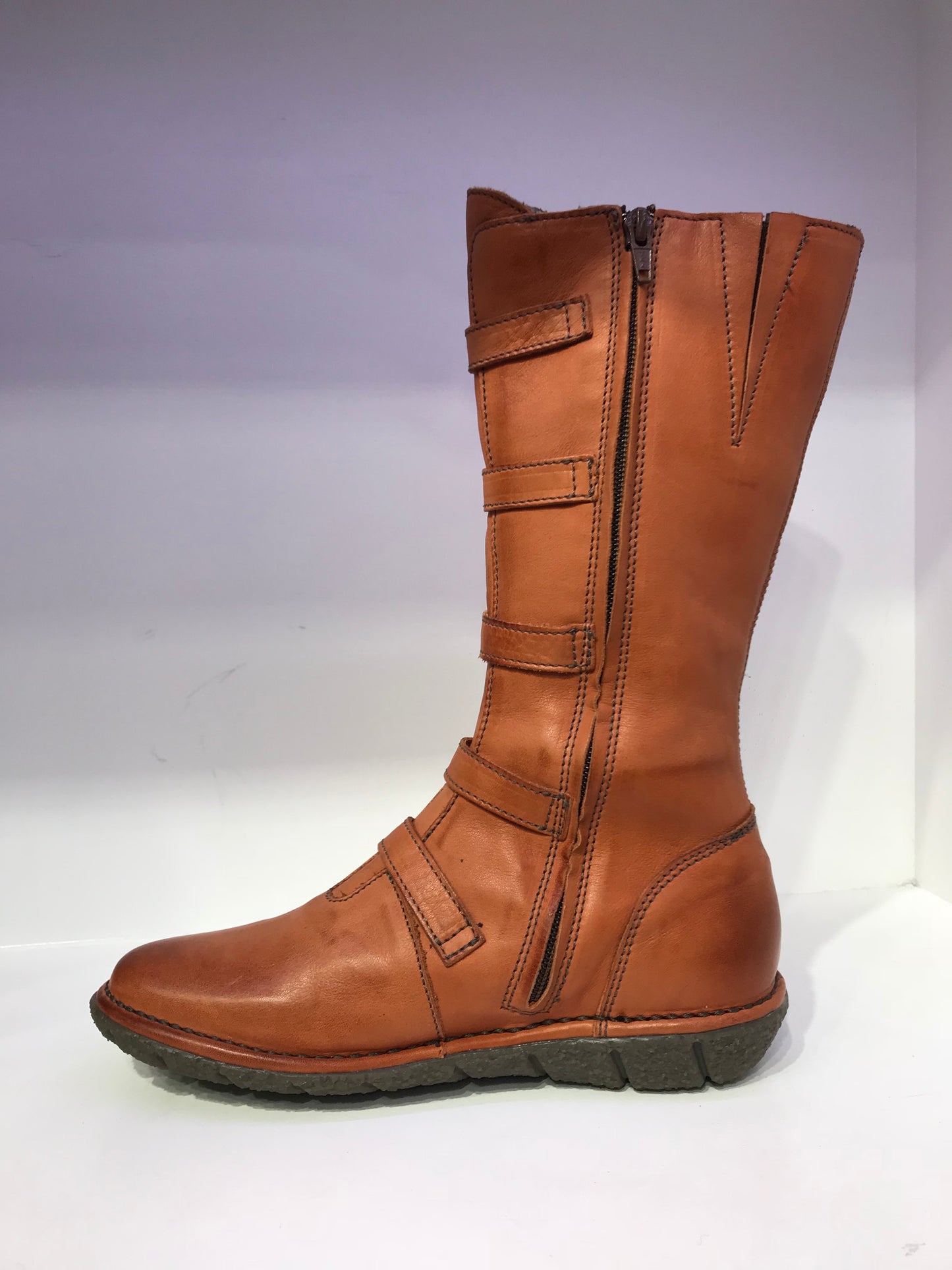 Mid-Calf Side-Knotted Leather Boots