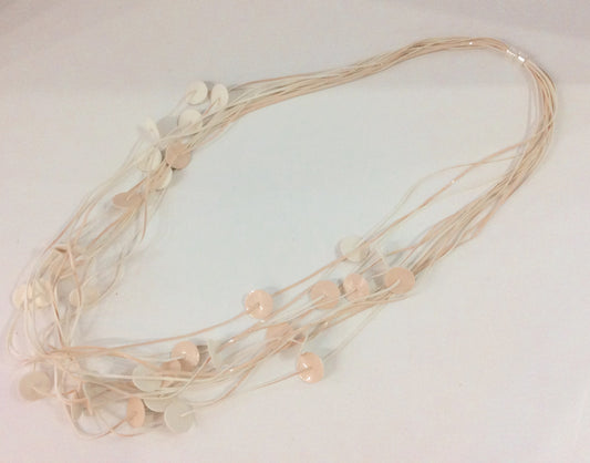 Necklace-Beautiful pale pink and white multi-strand Italian Leather necklace