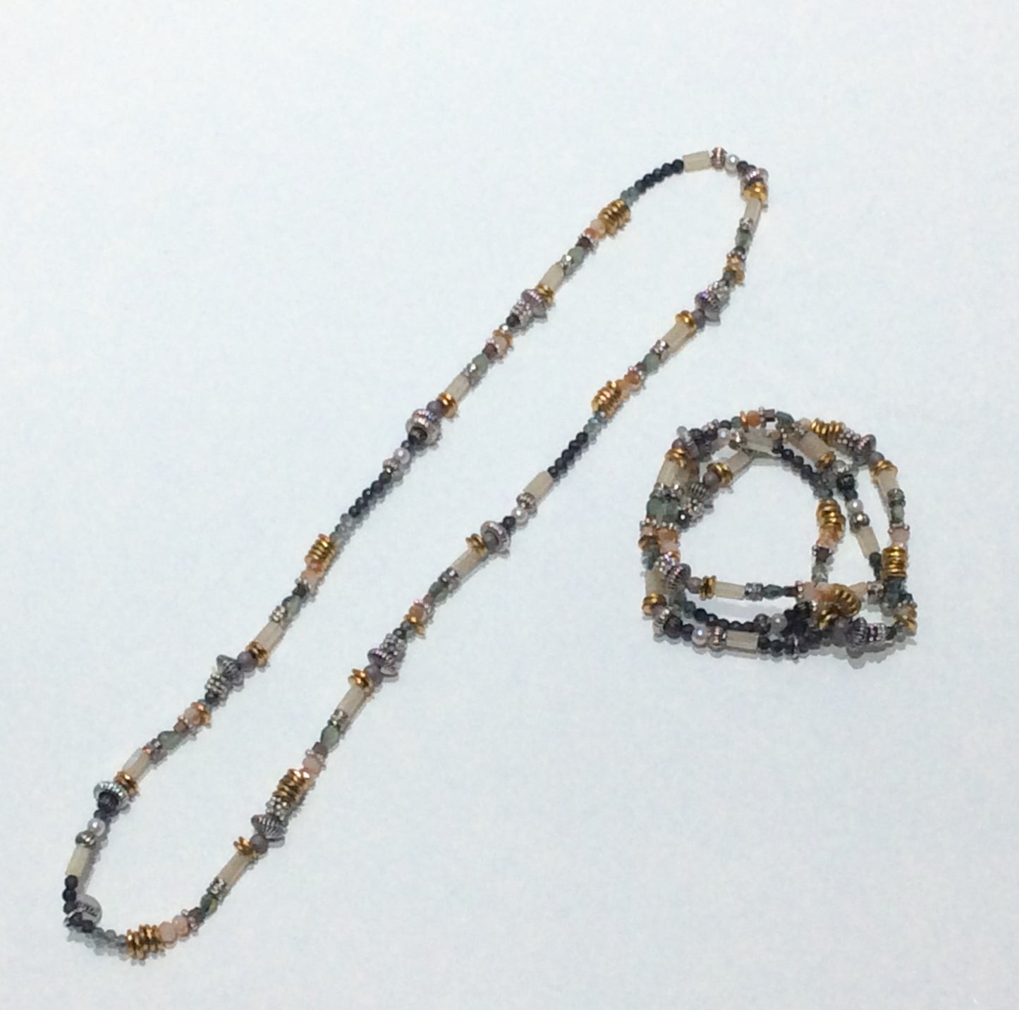 Bracelet/Necklace-Beautiful crystal and silver beaded elasticized bracelet or necklace