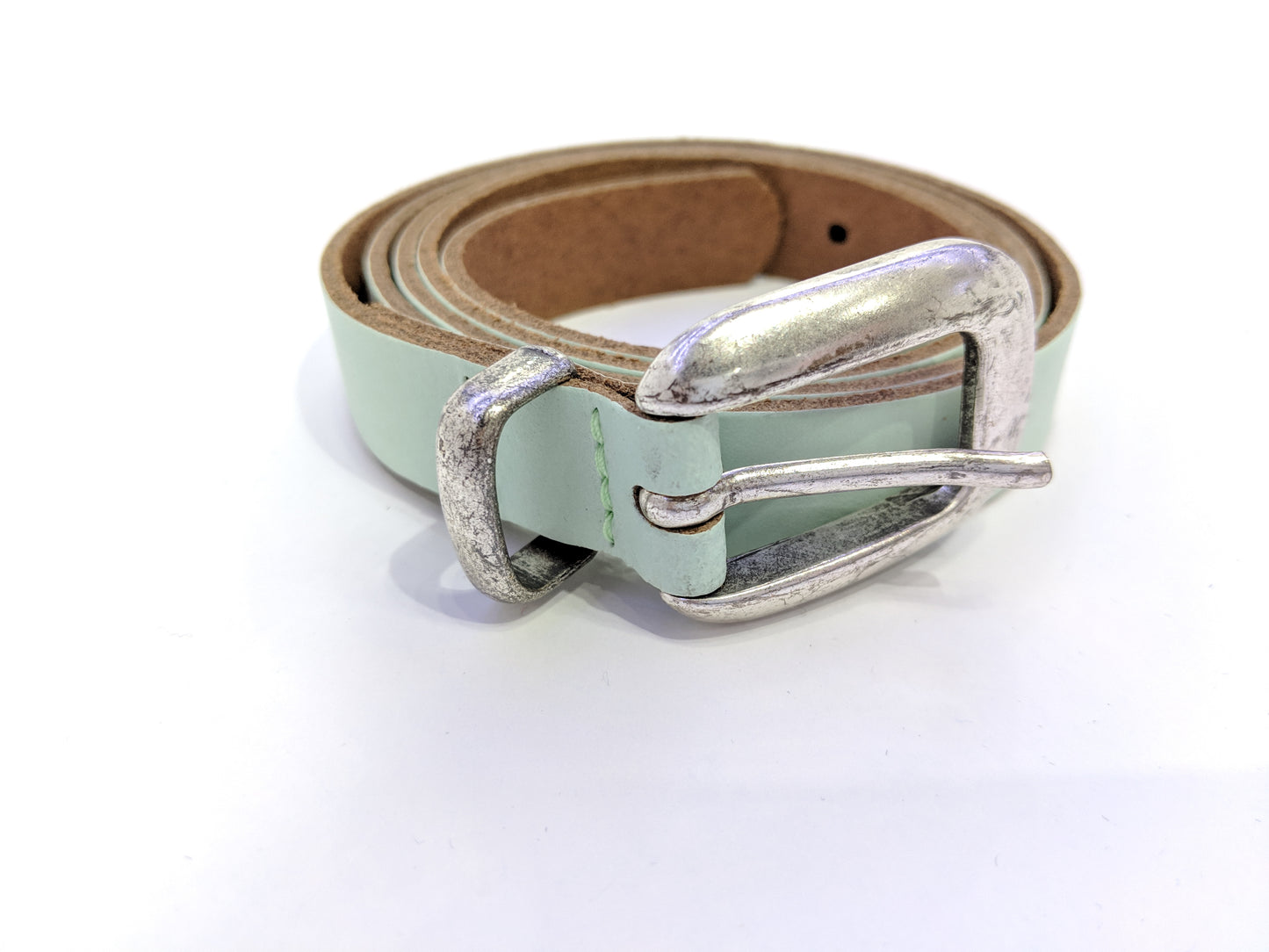 Mint colored leather belt