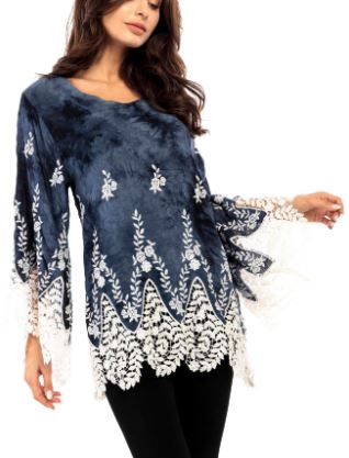 Wide Sleeve Lace Trimmed Tunic
