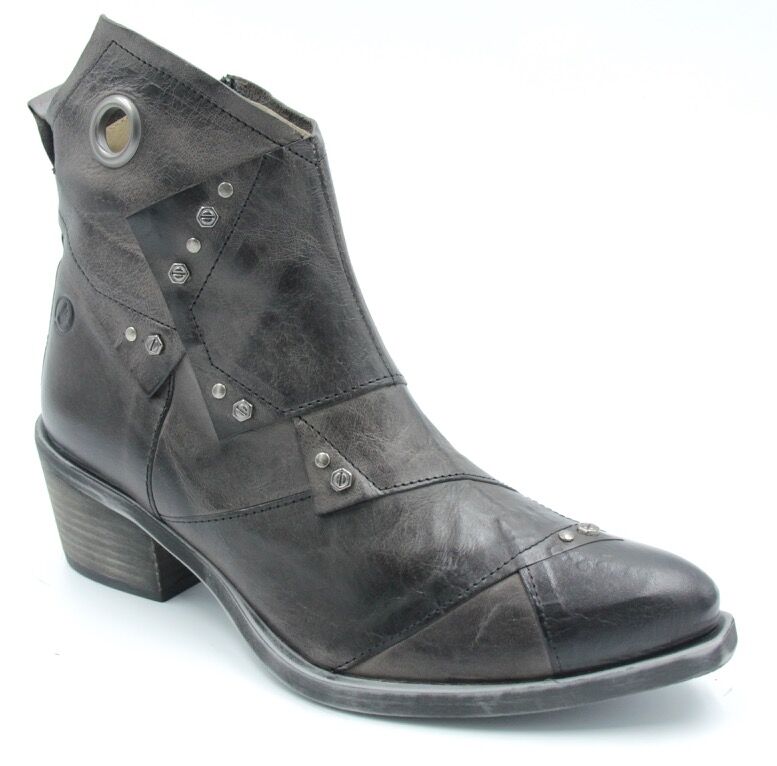 Charcoal Gray Patched Short Leather Boots