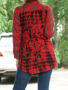 Red Plaid Shirt with Contrasting Embroidered Back
