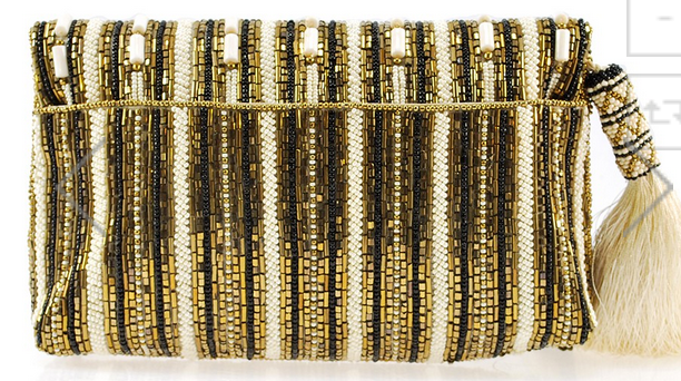 Beaded Purse of gold, cream, black and pearl beading