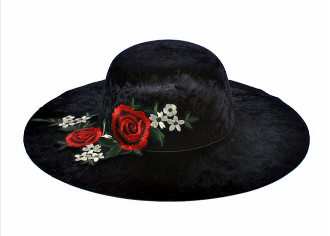 Rose Appliqued Wide Brimmed Hats