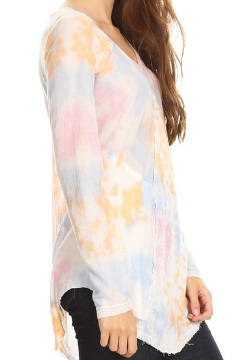 Spring Colored Tie Dyed V-Neck Top
