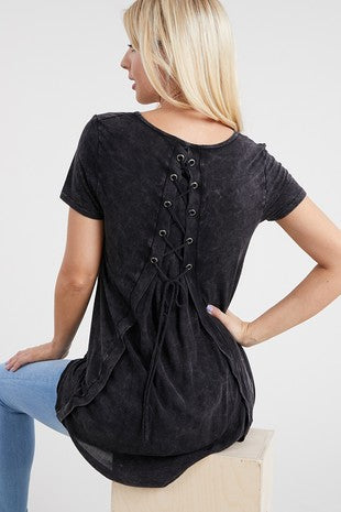 Lace Up Back Short Sleeve Top