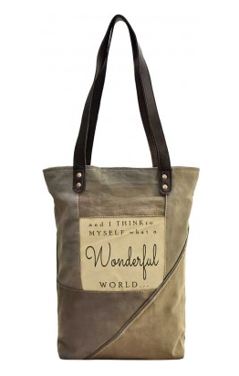 What a Wonderful World Recycled Military Large Tent Purse / Tote