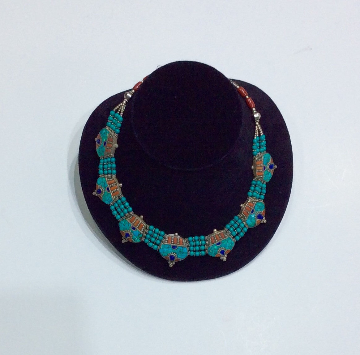Necklace-Coral, Lapis, Silver and Turquoise