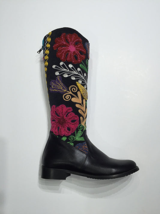 Specialty Gypsy style boot, leather toe with Suzani shaft