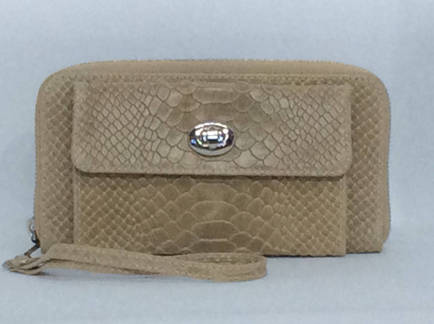 Croc Textured Italian Leather Wristlet Wallet