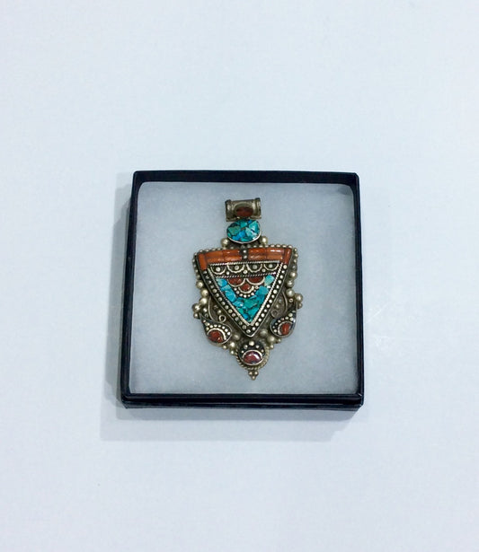 Pendent-coral and turquoise
