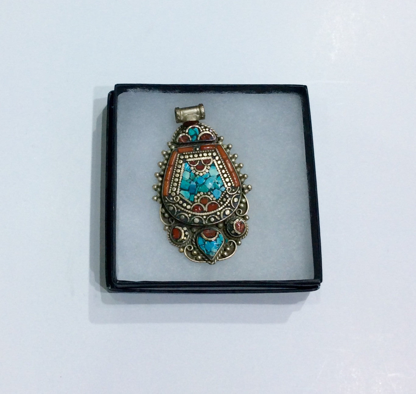 Pendent-coral and turquoise