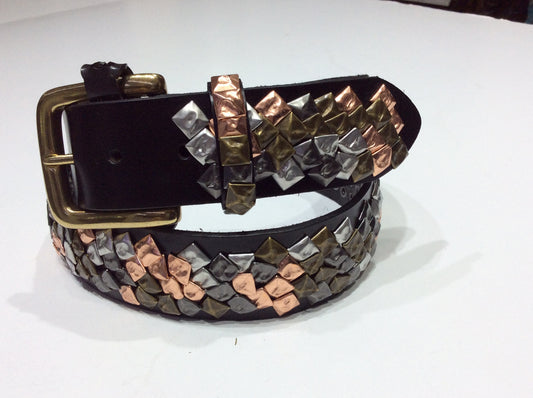 Belts-Wide Leather with Brass, Copper, Pewter and Silver Metal Embellieshment