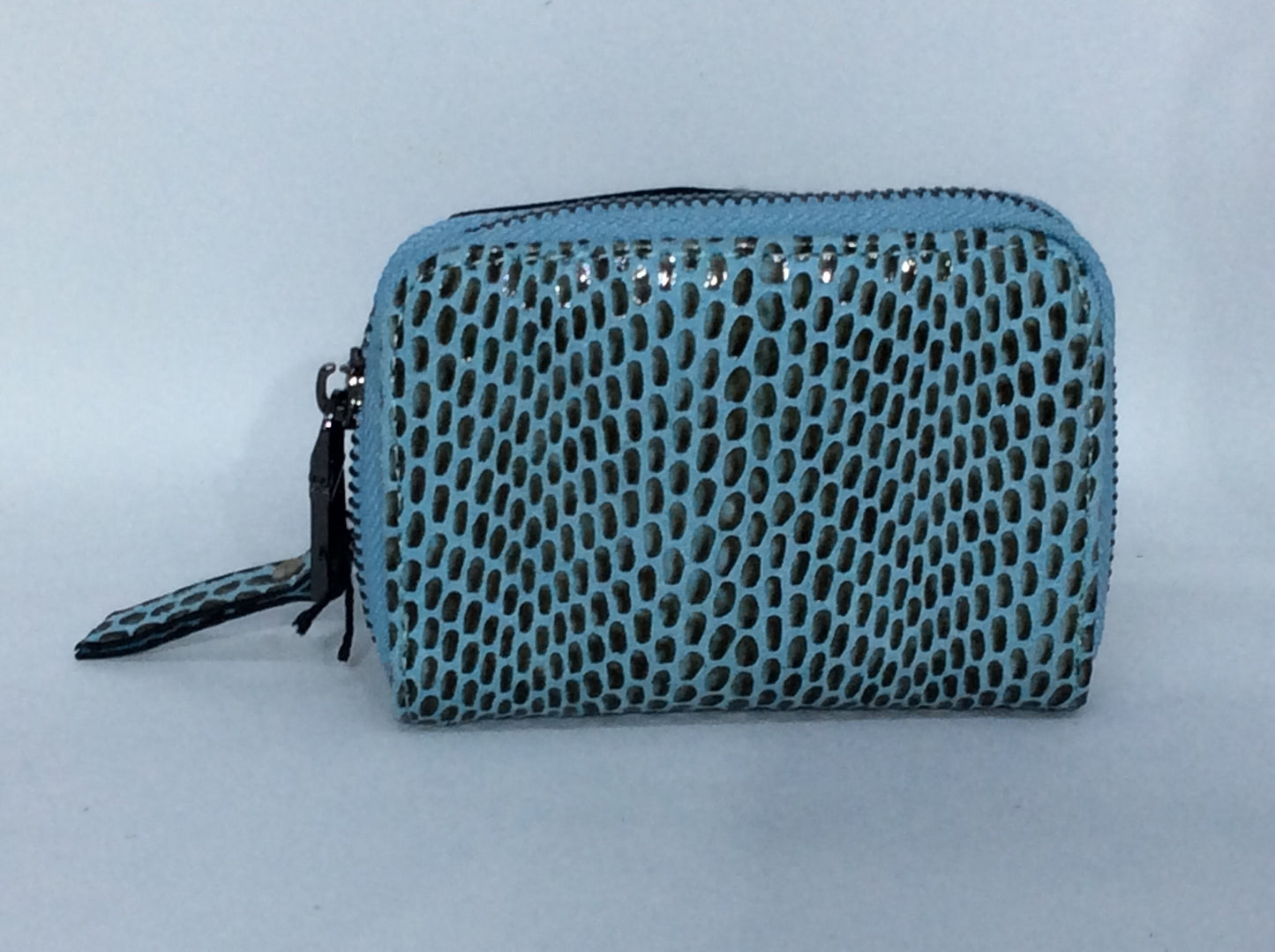 Little change purse in blue reptile embossed leather, matching wallet too