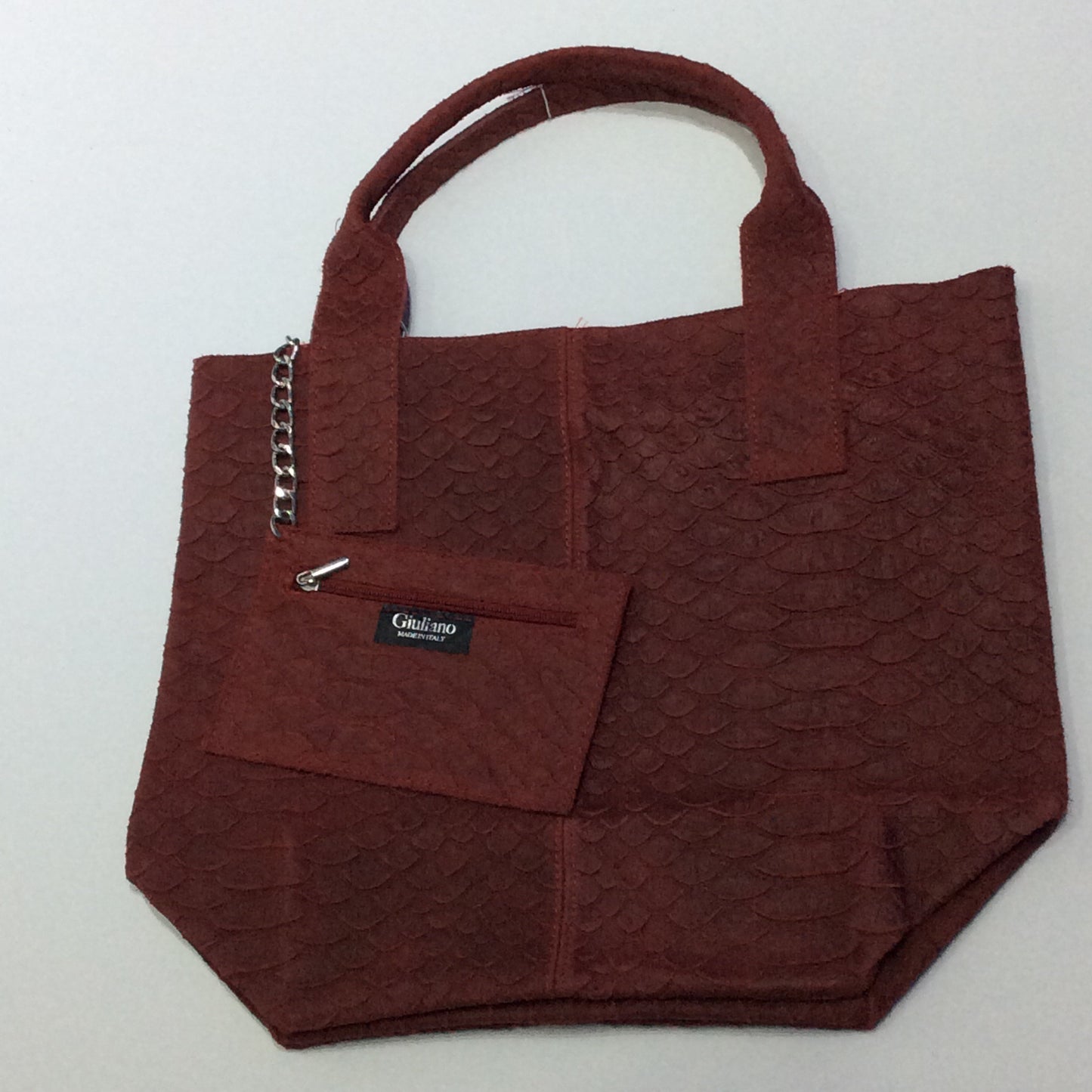 Italian leather sack purse with change purse in faux crocodile