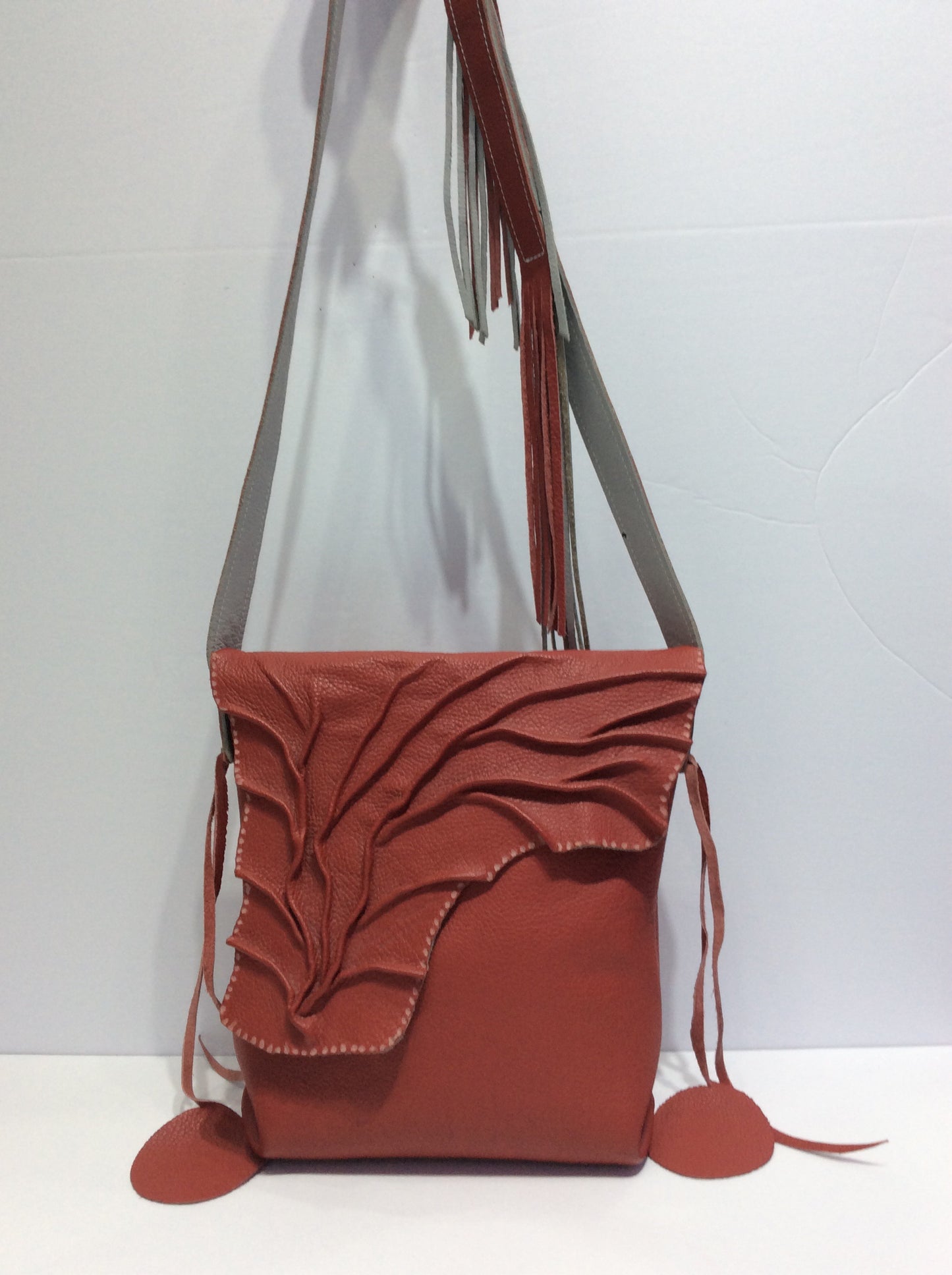 Handcrafted Leaf Design Italian Leather Shoulder Bag