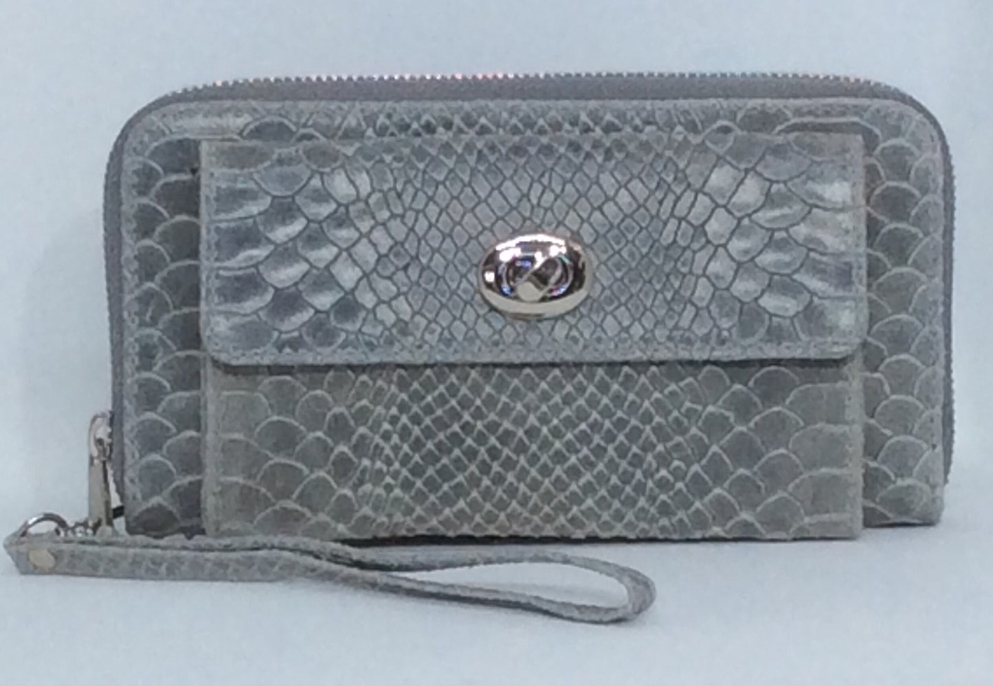 Croc Textured Italian Leather Wristlet Wallet