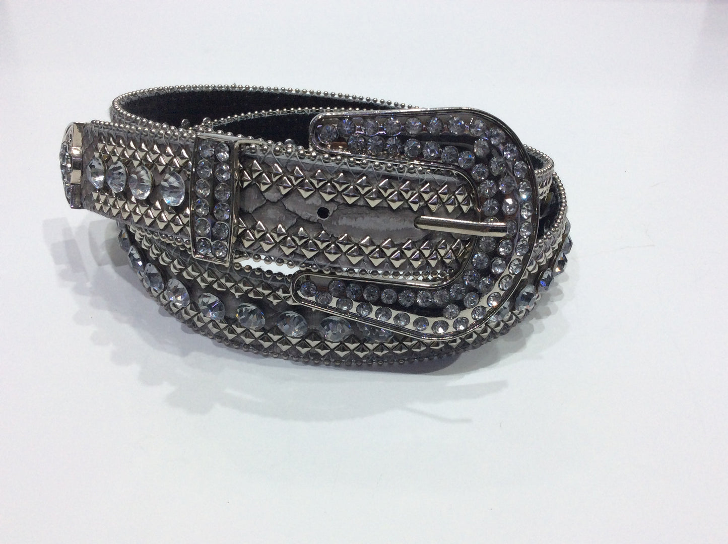 Belts-Wide Silver Leather with Silver Bead, Stud and Crystal Embellishment