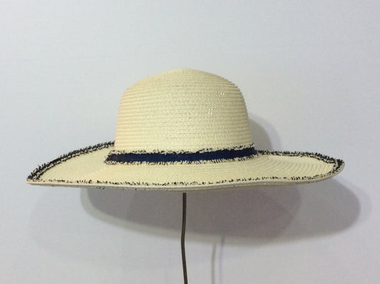 Cream with Navy Wide Brim Sun Hat